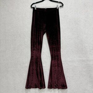 Pylo Pants Womens Medium Burgundy Velvet Flare Bell Bottom Stretch Boho Retro